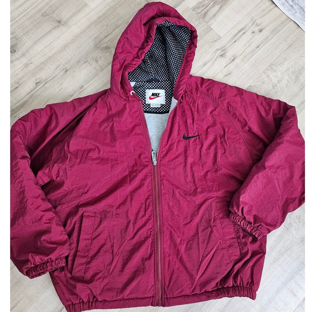 Vintage Nike Windbreaker Jacket Maroon Burgundy Quilted Lined Mesh Swoosh Mens L